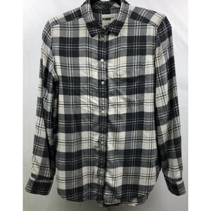 American Eagle Flannel Shirt Women S White Plaid Boyfriend Fit Ahh-Mazingly Soft